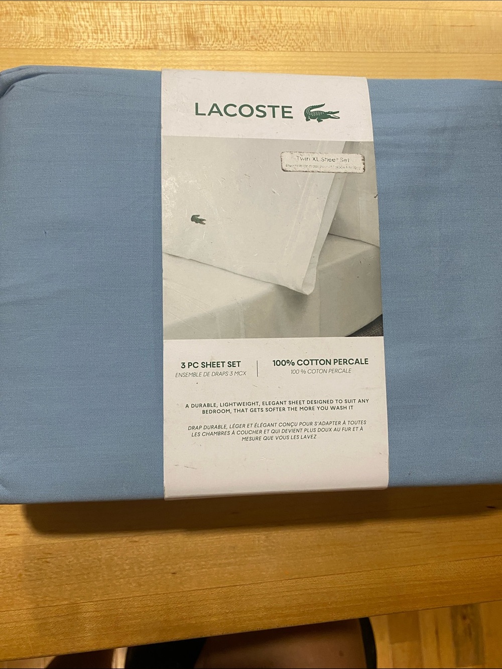 Lacoste Sky Blue Cotton Percale 3-Piece Sheet Set